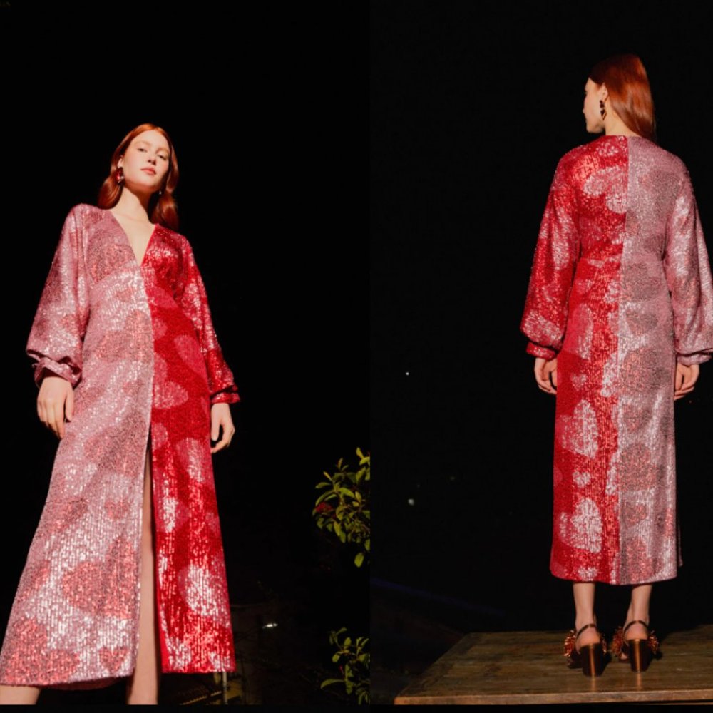 Farm Rio Hearts Sequin Midi Dress BNWT